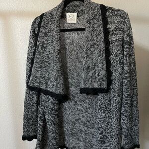 Baby Alpaca Belted Peru Cardigan Sweater Black White Size S